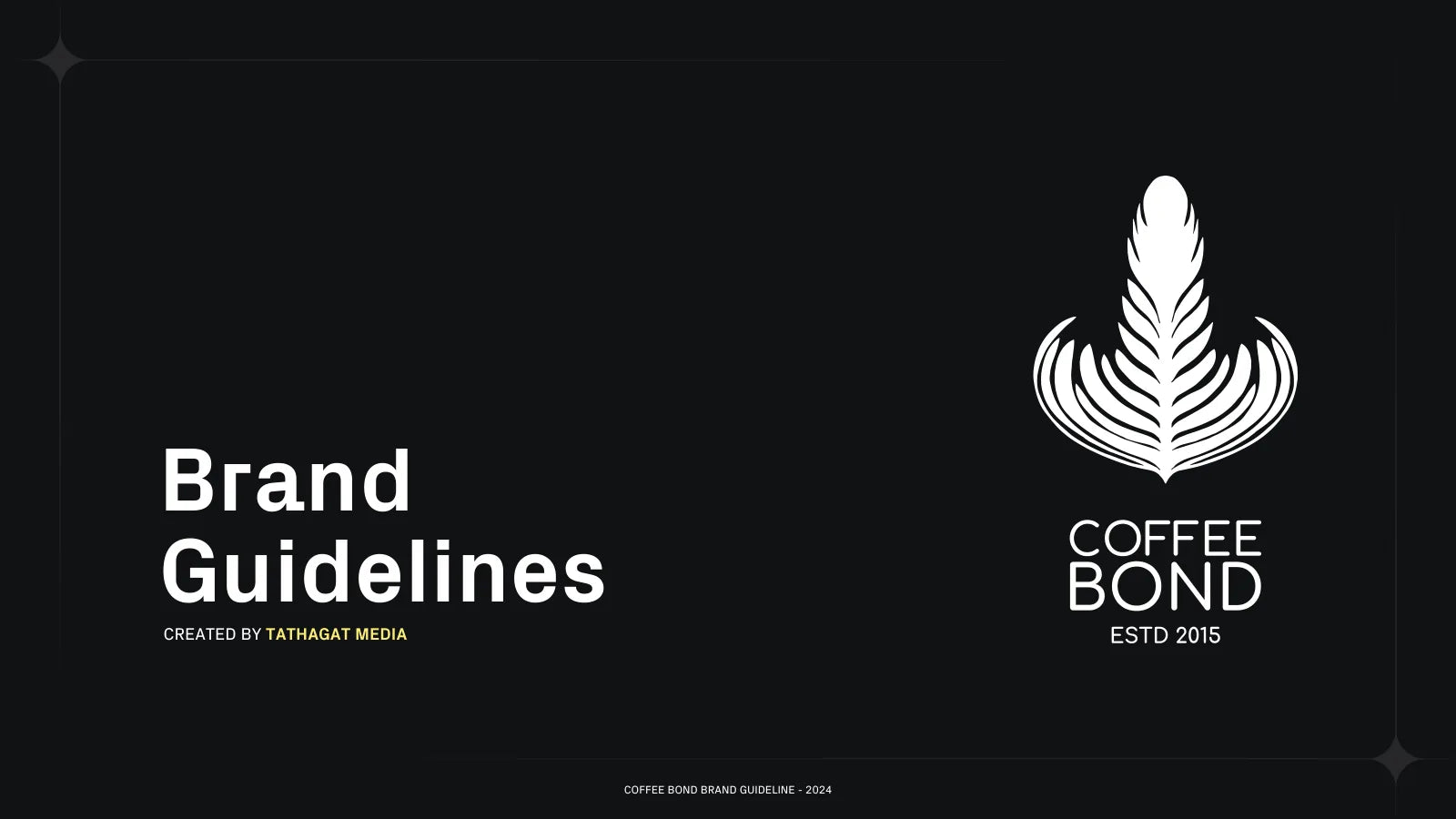 Coffee Bond brand guidelines cover with the leaf logo on a dark background