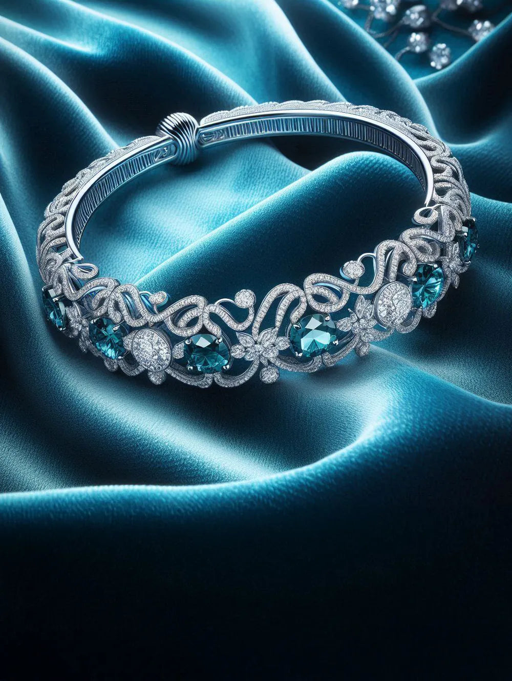 A diamond bracelet on teal silk