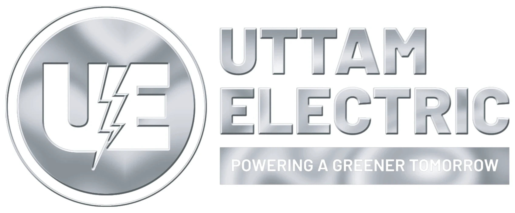 Uttam Electric logo in a brushed-metal finish, first variation