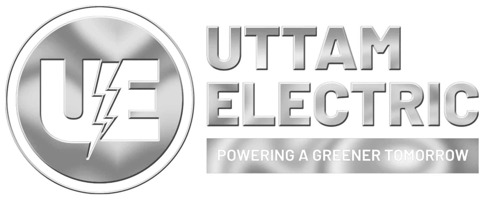 Uttam Electric logo in a brushed-metal finish, second variation