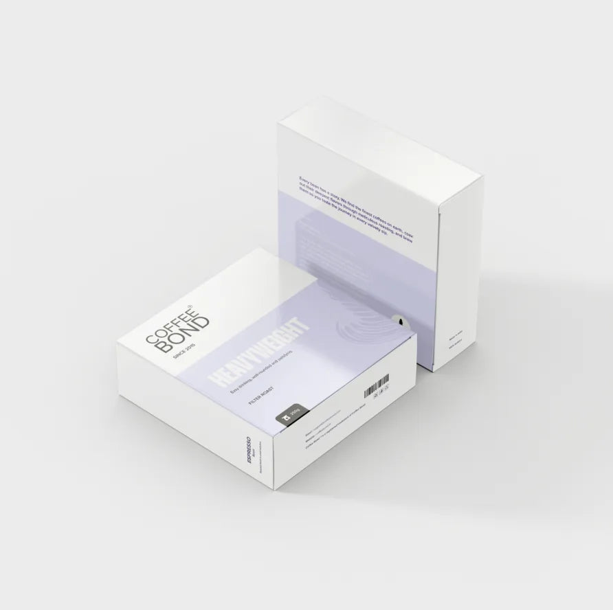 Brew box artwork labelled Heavyweight, in pale lavender
